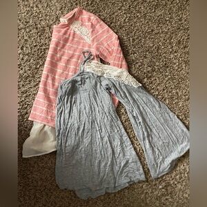 Rewind Pink Striped Top with Gray Lace-Trim Top